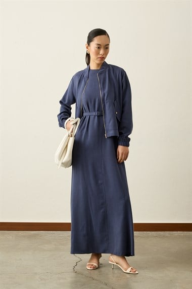 Mona Kolej Yaka Lyocell İçlik Elbiseli Takım LACİVERT