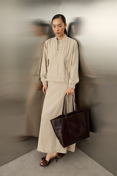 Mona Kolej Yaka Lyocell İçlik Elbiseli Takım TAŞ