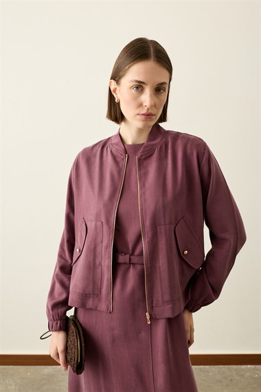 Mona Kolej Yaka Lyocell İçlik Elbiseli Takım MÜRDÜM