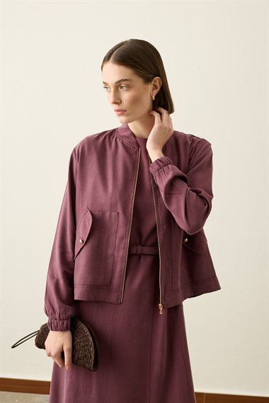 Mona Kolej Yaka Lyocell İçlik Elbiseli Takım MÜRDÜM