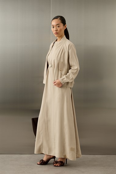 Mona Kolej Yaka Lyocell İçlik Elbiseli Takım TAŞ