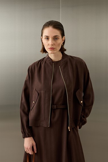 Mona Kolej Yaka Lyocell İçlik Elbiseli Takım KAHVERENGİ