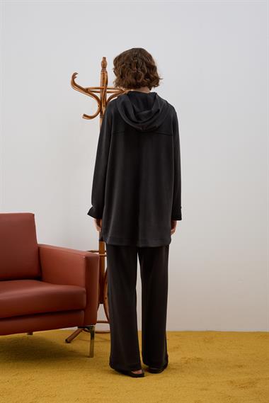 Monica Kaplama Düğmeli Eşofman Pantolonlu Takım SİYAH