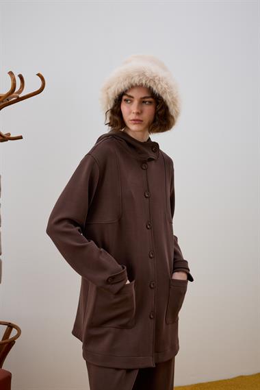 Monica Kaplama Düğmeli Eşofman Pantolonlu Takım KAHVERENGİ