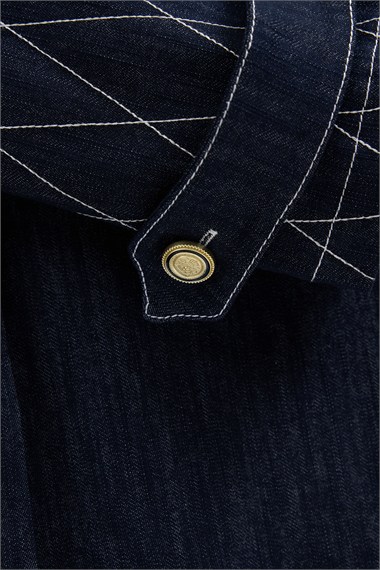 Mono Kapitone Dikişli Denim Ceket LACİVERT