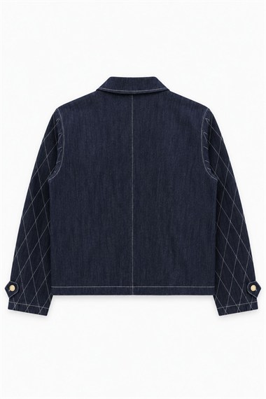 Mono Kapitone Dikişli Denim Ceket LACİVERT