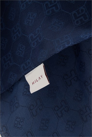 Monogram Jakarlı Pamuk Floş Şal LACİVERT