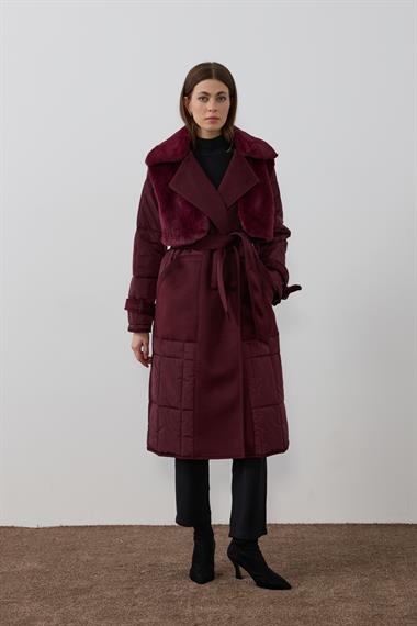 Monze Düğmeli Kürk Garnili Şişme Mont MÜRDÜM