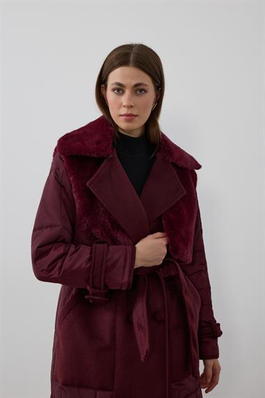 Monze Düğmeli Kürk Garnili Şişme Mont MÜRDÜM