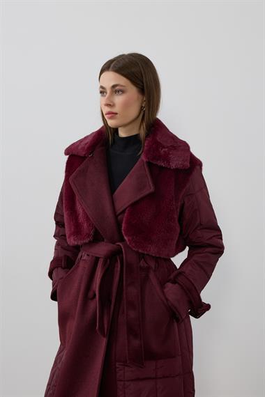 Monze Düğmeli Kürk Garnili Şişme Mont MÜRDÜM