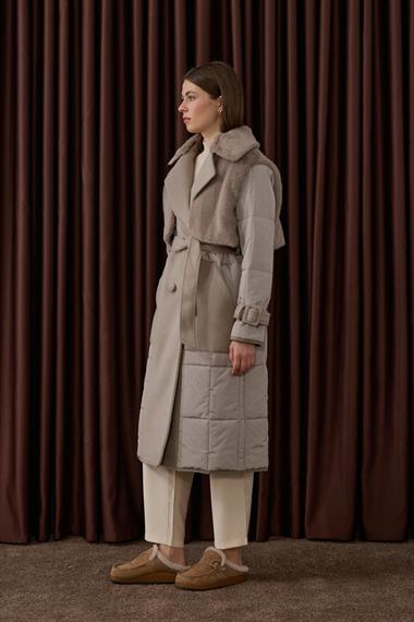 Monze Düğmeli Kürk Garnili Şişme Mont BEJ