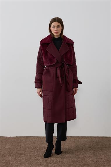 Monze Düğmeli Kürk Garnili Şişme Mont MÜRDÜM