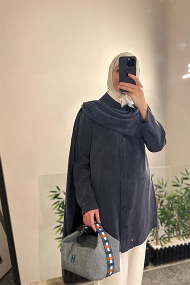 Motty Şal Detaylı Lyocell Gömlek LACİVERT