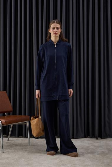 Nairobi Fermuarlı Taşlı Pantolonlu Takım LACİVERT