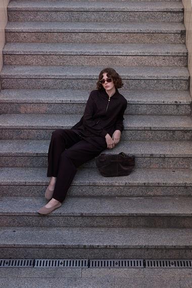 Nairobi Fermuarlı Taşlı Pantolonlu Takım KAHVERENGİ