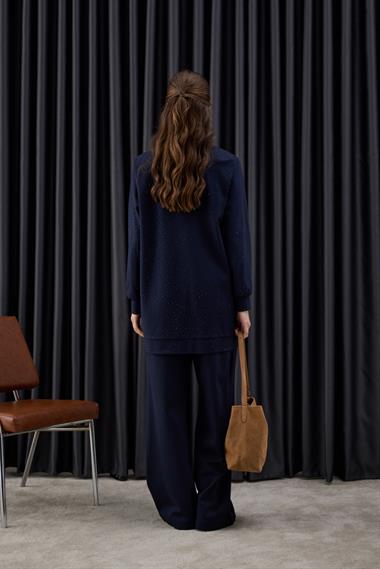 Nairobi Fermuarlı Taşlı Pantolonlu Takım LACİVERT