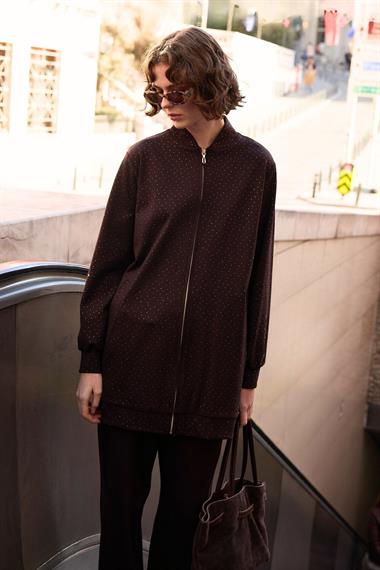 Nairobi Fermuarlı Taşlı Pantolonlu Takım KAHVERENGİ