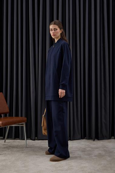 Nairobi Fermuarlı Taşlı Pantolonlu Takım LACİVERT