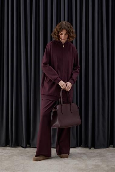 Nairobi Fermuarlı Taşlı Pantolonlu Takım MÜRDÜM