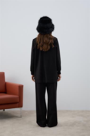 Nairobi Fermuarlı Taşlı Pantolonlu Takım SİYAH