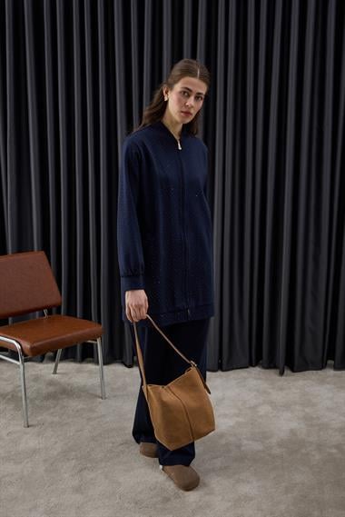 Nairobi Fermuarlı Taşlı Pantolonlu Takım LACİVERT