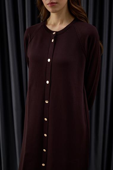 Nely Gold Düğmeli Kısa Triko Hırka KAHVERENGİ