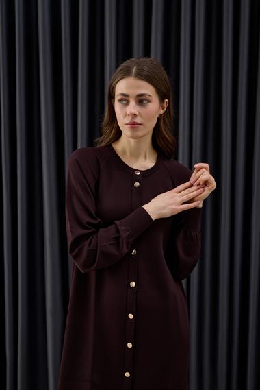 Nely Gold Düğmeli Kısa Triko Hırka KAHVERENGİ