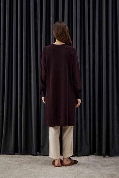 Nely Gold Düğmeli Kısa Triko Hırka KAHVERENGİ