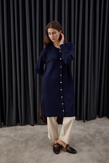 Nely Gold Düğmeli Kısa Triko Hırka LACİVERT