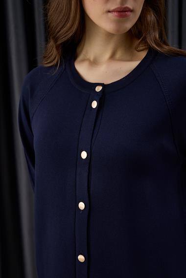 Nely Gold Düğmeli Kısa Triko Hırka LACİVERT