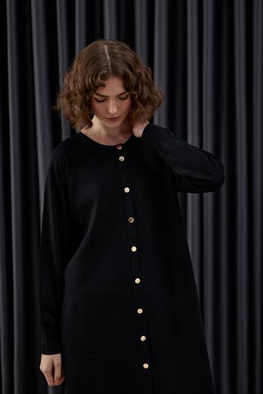 Nely Gold Düğmeli Kısa Triko Hırka SİYAH