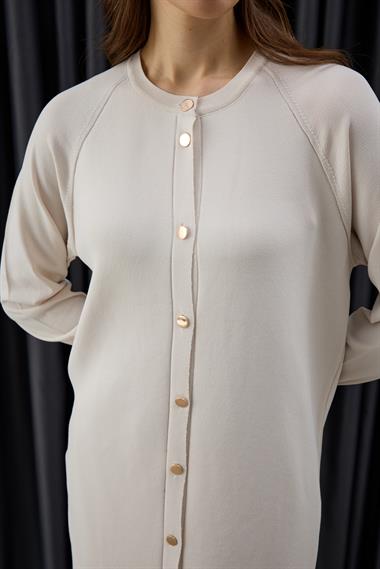 Nely Gold Düğmeli Kısa Triko Hırka TAŞ