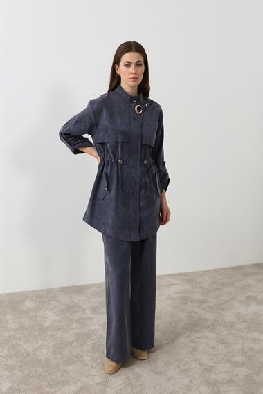 New Alvin Gold Aksesuarlı Pantolonlu Takım LACİVERT