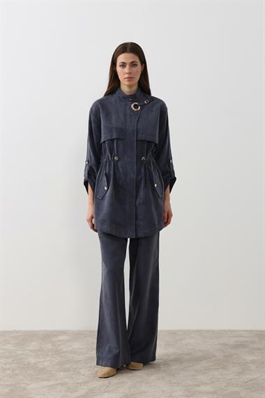 New Alvin Gold Aksesuarlı Pantolonlu Takım LACİVERT