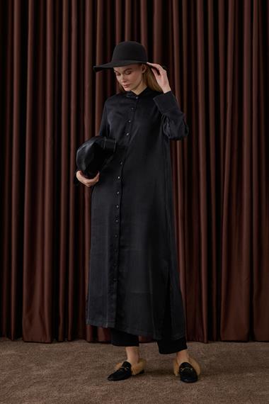 New Capri Asimetrik Cepli Uzun Tunik SİYAH