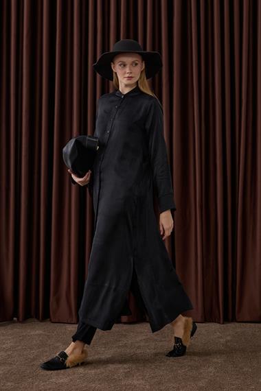 New Capri Asimetrik Cepli Uzun Tunik SİYAH