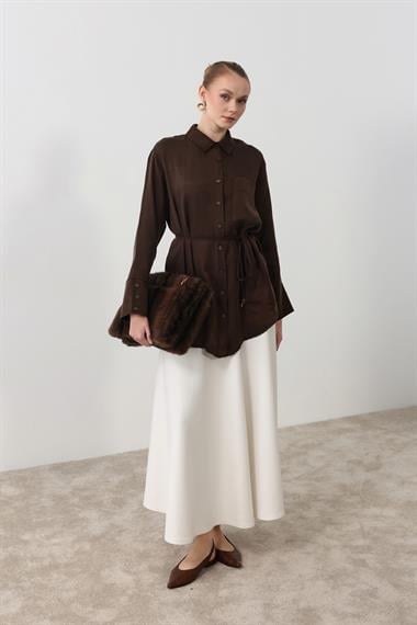 New Como Düğmeli Kuşaklı Gömlek KAHVERENGİ
