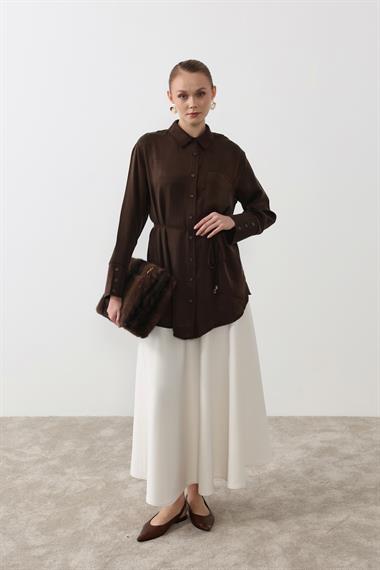 New Como Düğmeli Kuşaklı Gömlek KAHVERENGİ
