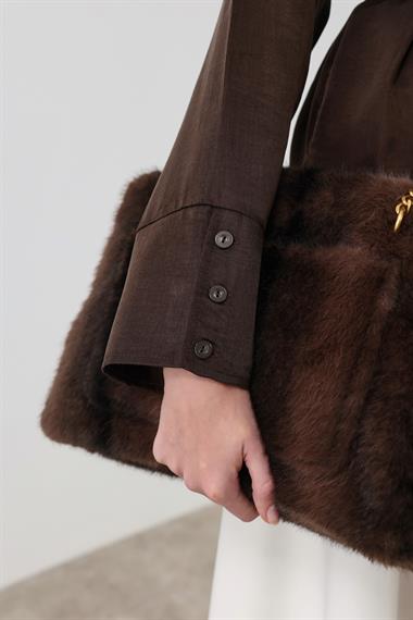 New Como Düğmeli Kuşaklı Gömlek KAHVERENGİ