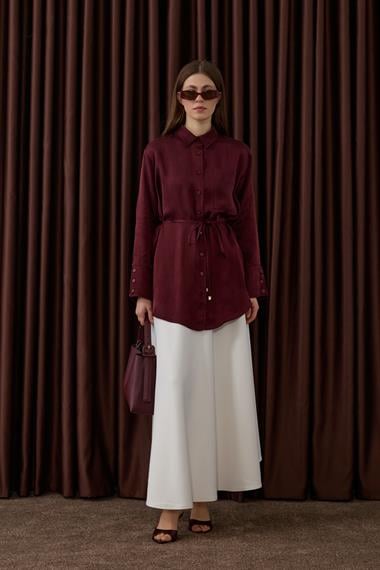 New Como Düğmeli Kuşaklı Gömlek MÜRDÜM