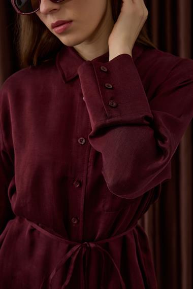 New Como Düğmeli Kuşaklı Gömlek MÜRDÜM