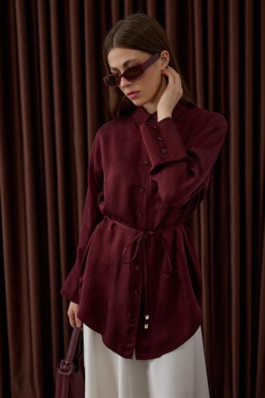 New Como Düğmeli Kuşaklı Gömlek MÜRDÜM