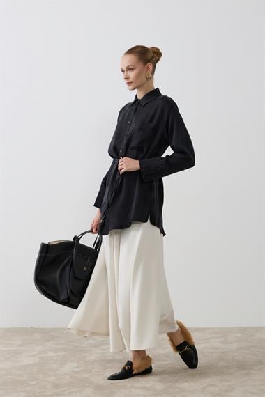 New Como Düğmeli Kuşaklı Gömlek SİYAH