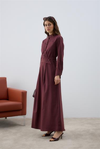 New Dore Kendinden Kemerli Elbise MÜRDÜM