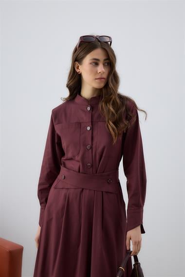 New Dore Kendinden Kemerli Elbise MÜRDÜM