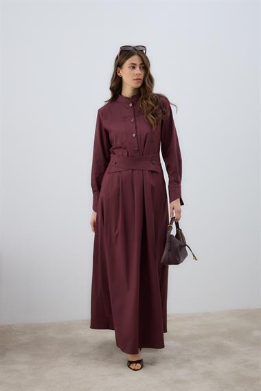 New Dore Kendinden Kemerli Elbise MÜRDÜM