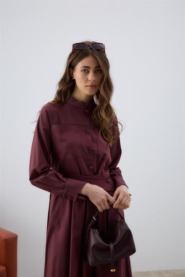 New Dore Kendinden Kemerli Elbise MÜRDÜM