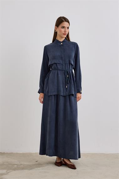 New Jasmine Halat Kemerli Etekli Takım LACİVERT