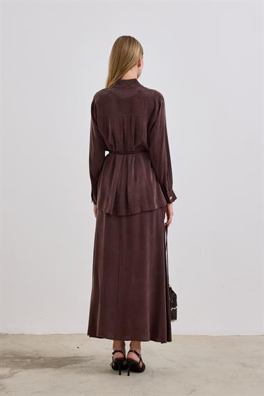 New Jasmine Halat Kemerli Etekli Takım KAHVERENGİ