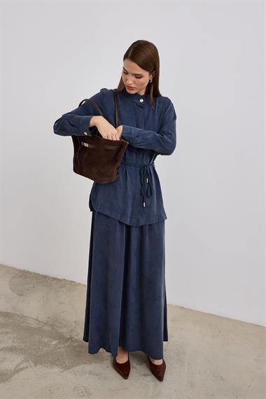 New Jasmine Halat Kemerli Etekli Takım LACİVERT